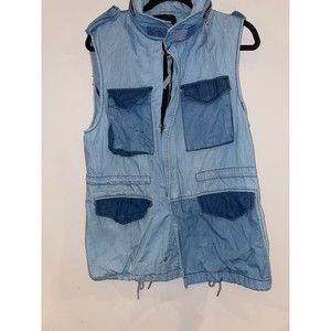 KAI-AAKMANN blue chambray zipper vest with hood